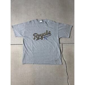 2000s Vintage Kansas City Royals Gold Lettering Grey T Shirt Size XL